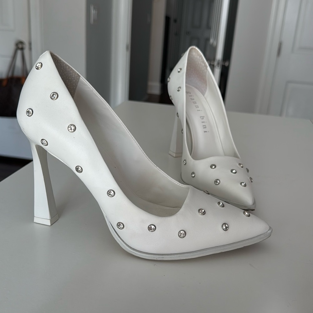 Gianni bini rhinestone studded pointed toe white heels